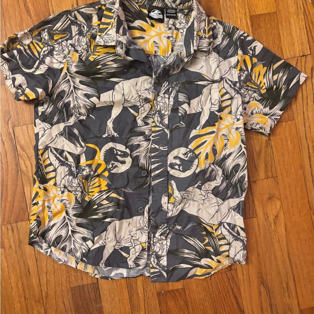 Jurassic world print button-up shirt boy